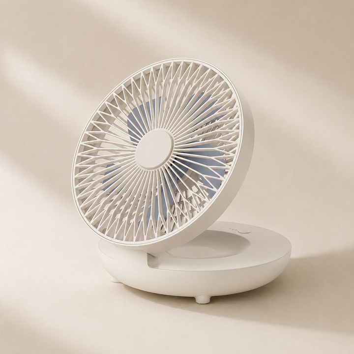 Tragbarer USB Handventilator, akkubetrieben, kompakt, für sofortige Kühlung unterwegs oder zuhause.