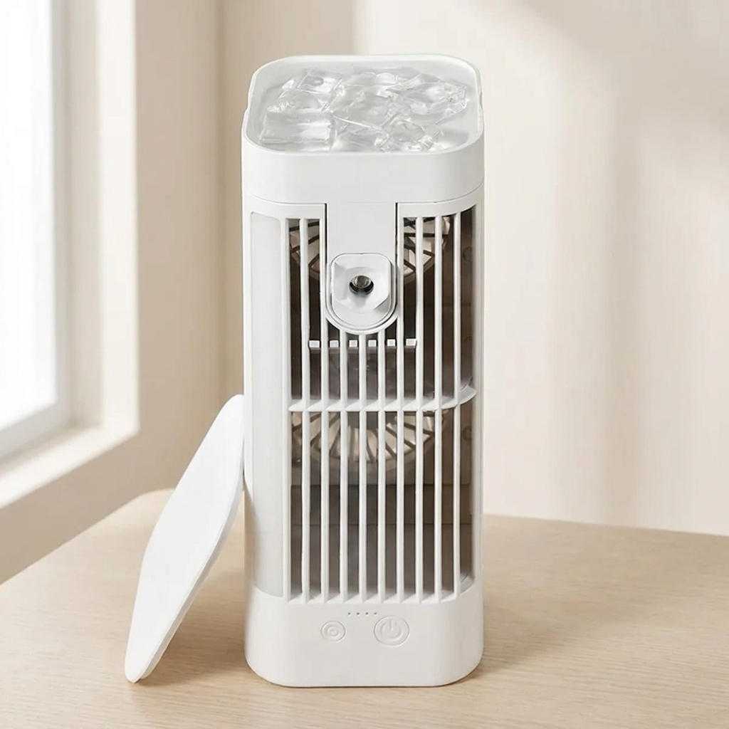 Tragbarer USB Sprühventilator mit 3 Geschwindigkeiten, ideal für Büro & unterwegs, kühlt & befeuchtet die Luft.