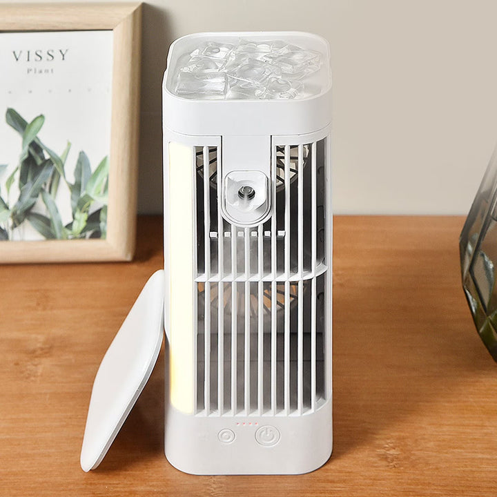 Unisex Tragbarer USB Sprühventilator mit 3 Geschwindigkeiten, integriertem Befeuchter & Nachtlicht, ideal für Schreibtisch.