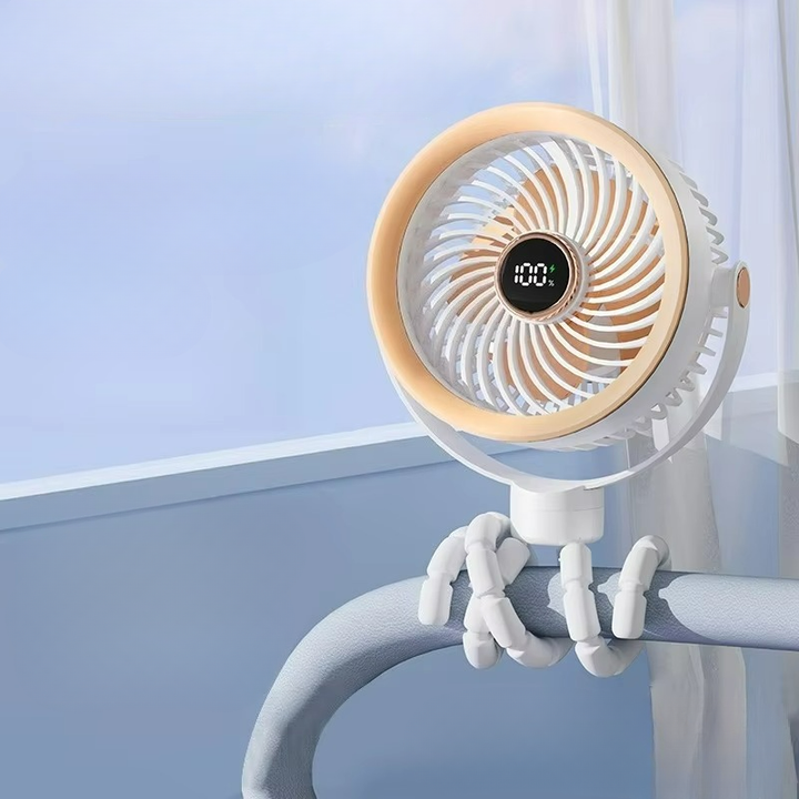 Moderner Mini-Ventilator mit 4000mAh Akku und USB-C Anschluss. Ideal für frische Luft im Sommer.