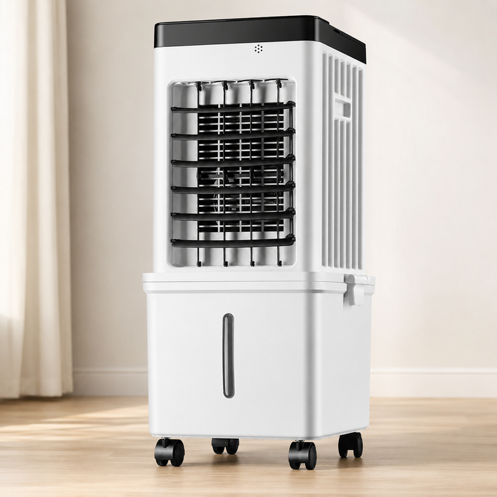 Moderner tragbarer Klimagerät Luftkühler für kühle Luft im Sommer, mit integriertem 12h-Timer-Funktion.