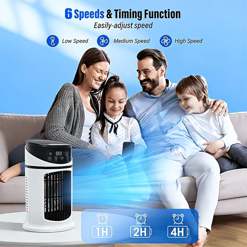 Effektiver Verdunstungskühler, Vernebler, Tischventilator & Luftbefeuchter für besseres Raumklima.