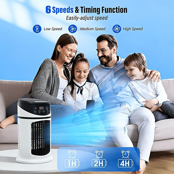 Effektiver Verdunstungskühler, Vernebler, Tischventilator & Luftbefeuchter für besseres Raumklima.