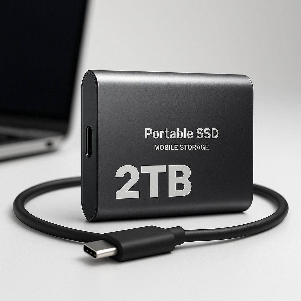 Tragbares 2TB Hochgeschwindigkeits-SSD-Laufwerk mit USB-C für Computer und mobile Geräte.