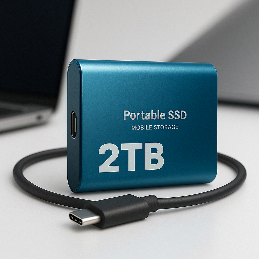 Hochgeschwindigkeits-SSD 2TB extern, kompakt und robust für Datenspeicherung unterwegs.