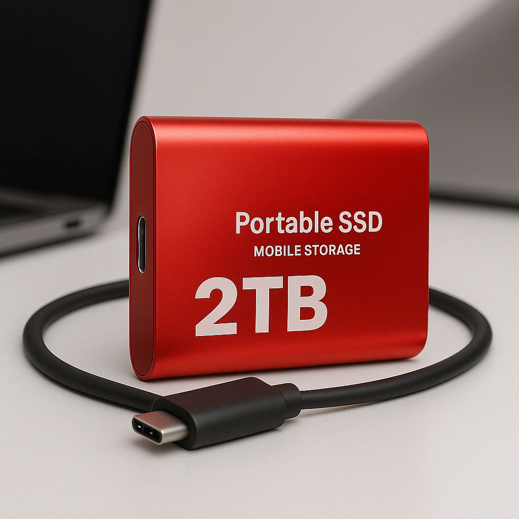 2TB externer SSD-Speicher mit schneller Datenübertragung, ideal als mobile Festplatte.