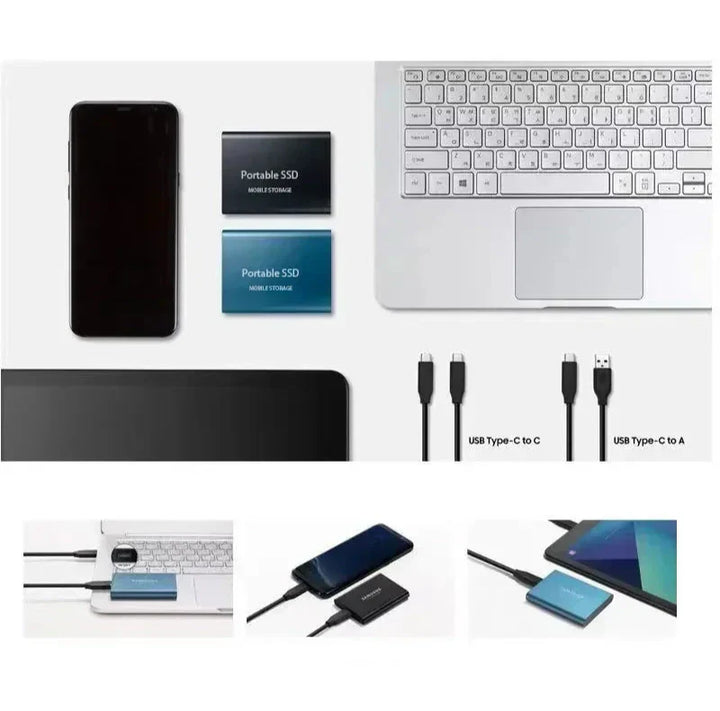 Bild einer 2TB externen SSD, perfekt für zusätzlichen Speicher am Computer oder Laptop.