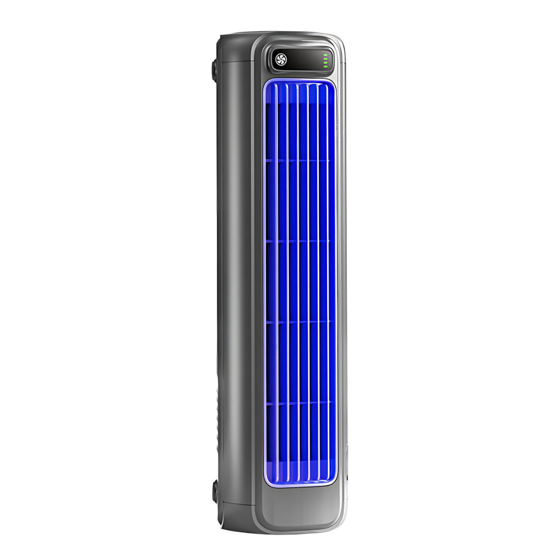 Tragbares Klimagerät AirWave in Grau/Beige. 12 Std. Akku, kühlt effizient für Zuhause, Büro oder Reisen.