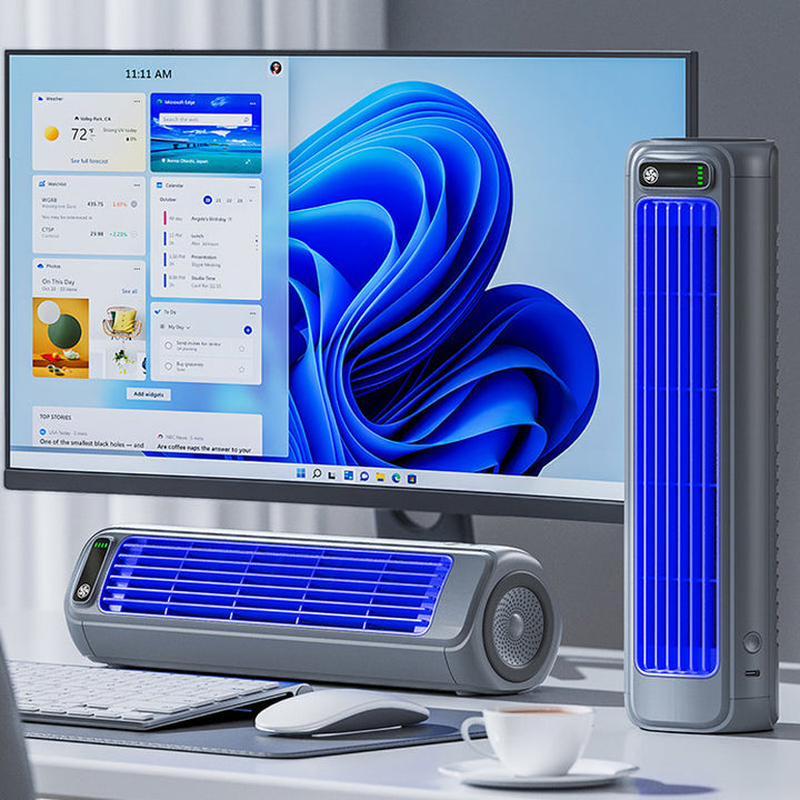 Kompaktes AirWave Klimagerät für Schreibtisch oder Nachttisch. Kühlt effizient Büro & Zuhause.