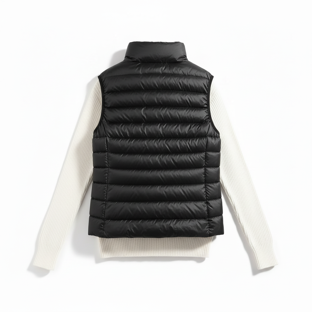 Warme Daunenweste für Damen, gesteppt und winddicht, ideal als bequeme Winterweste oder Freizeitkleidung.