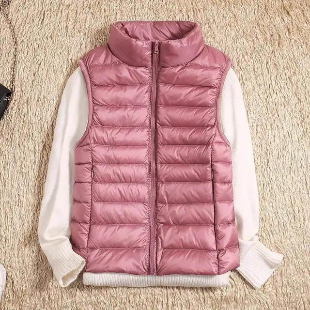 Ärmellose Steppweste aus Daunen für Damen, atmungsaktiv und ultraleicht, ideal für Sport und Alltag.