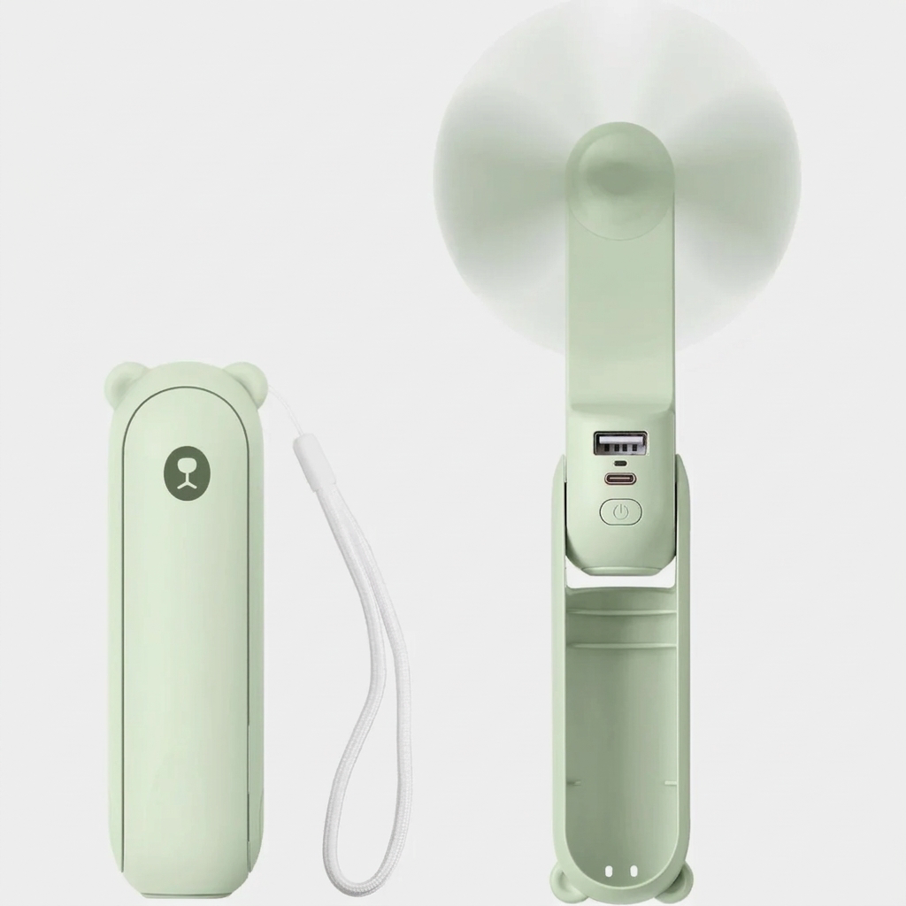 Unisex Mini-Ventilator mit Powerbank und Taschenlampe. USB-betrieben, ideal zum Kühlen unterwegs für Outdoor.
