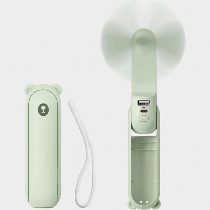 Unisex Mini-Ventilator mit Powerbank und Taschenlampe. USB-betrieben, ideal zum Kühlen unterwegs für Outdoor.