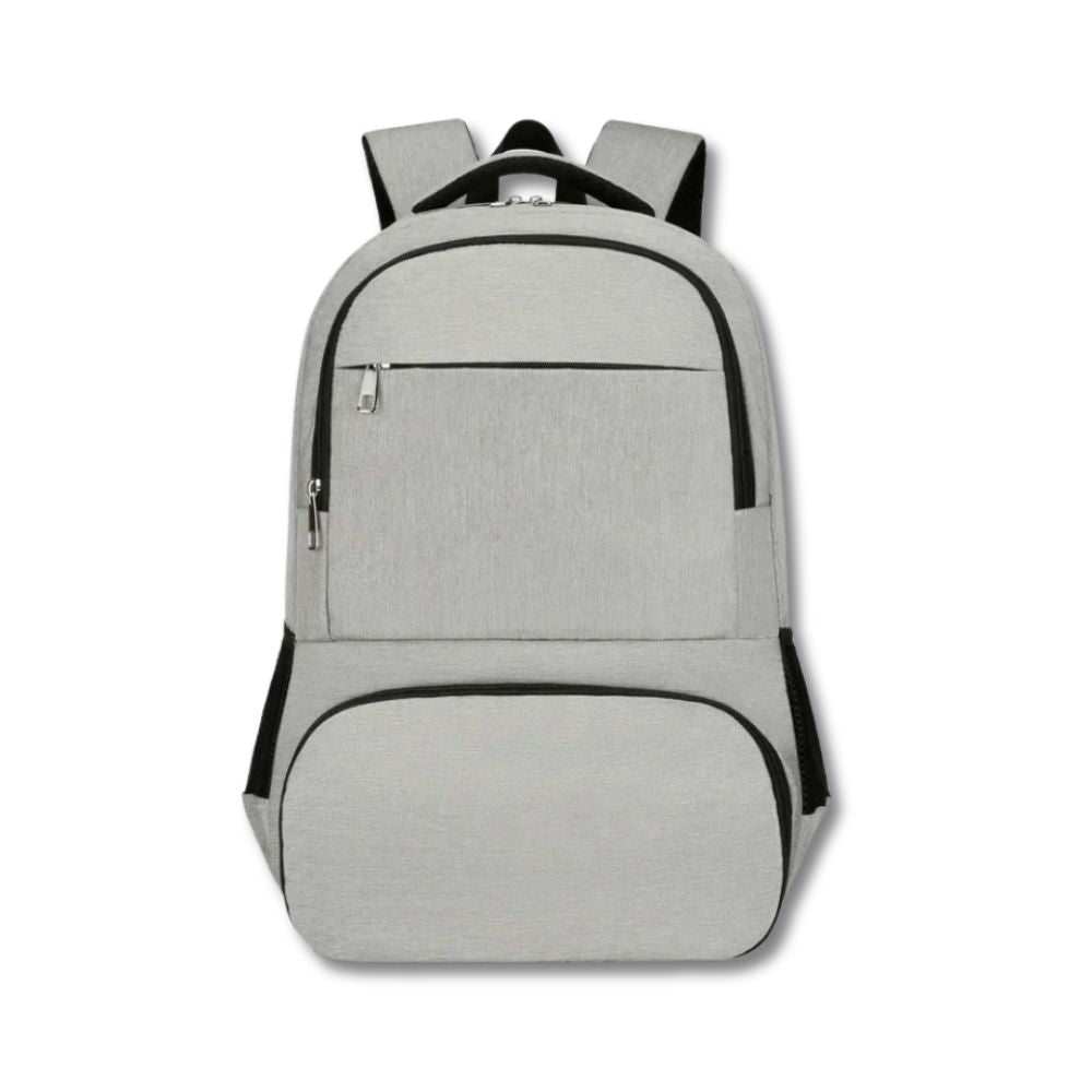 Unisex Anti-Diebstahl Rucksack in Grau, ideal für sicheres Reisen & Pendeln. Versteckte Reißverschlüsse.