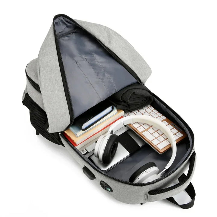 Moderner Unisex Rucksack gegen Diebstahl in Grau-Schwarz. Ideal für die Stadt, Reise & den täglichen Weg zur Arbeit.