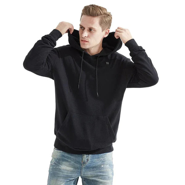 Unisex beheizter Hoodie, wasserabweisend, ideal für Outdoor im Herbst/Winter. 3 Wärmestufen für Komfort.