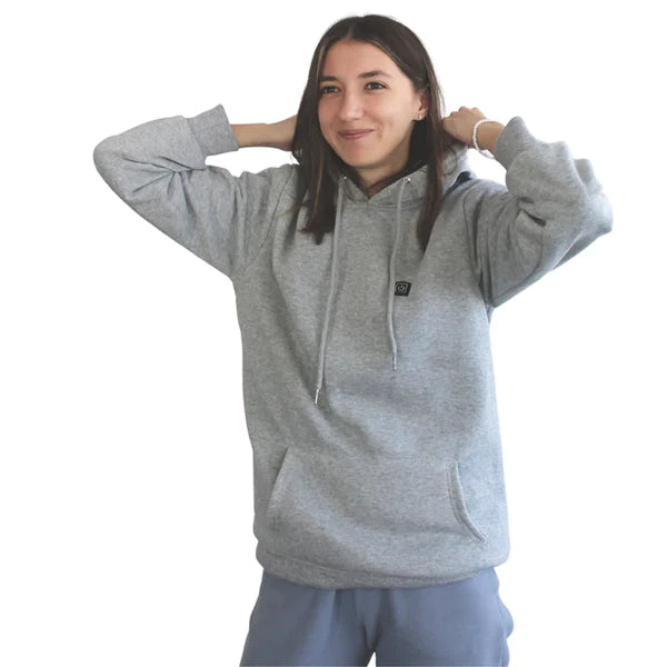 Waschbarer unisex Heiz-Hoodie mit 3 Wärmestufen. Bequemer Pullover für Reisen, Sport & Freizeit im Winter.