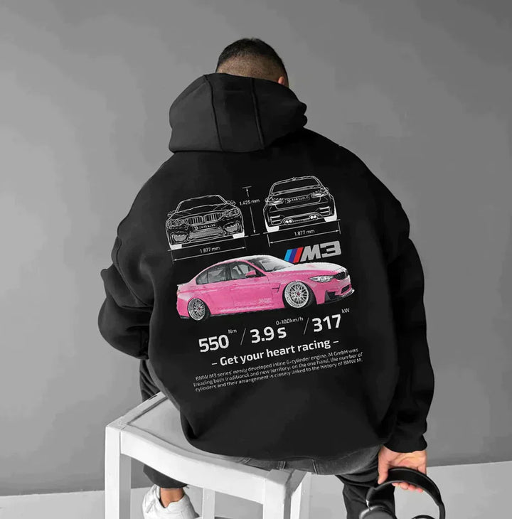 Urbaner Unisex Hoodie Oversize mit markanten Profil-Ärmeln und Zahnrad-Reißverschluss. Ein modisches Statement.
