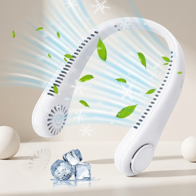 Unisex blattloser Nackenventilator, tragbar, 360° Luftstrom für freihändige Kühlung im Sommer, Sport, Reise.