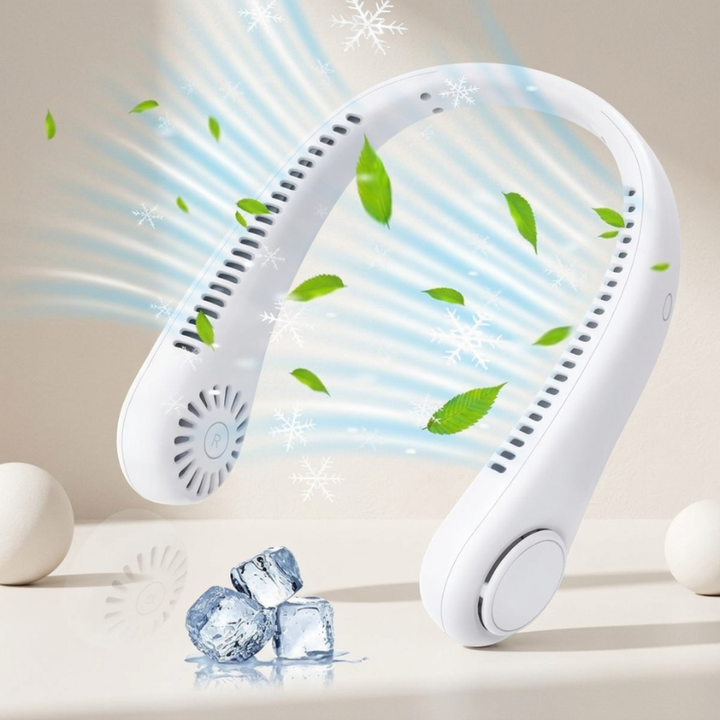 Unisex blattloser Nackenventilator, tragbar, 360° Luftstrom für freihändige Kühlung im Sommer, Sport, Reise.