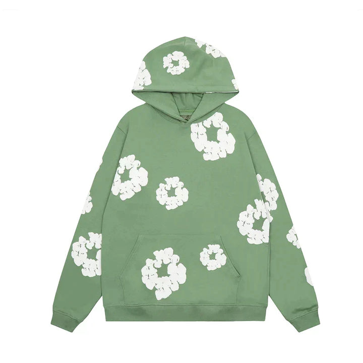 Stylischer Unisex Floral Kapuzenpullover in lockerer Passform, vielseitiges Oberteil für den Winter.