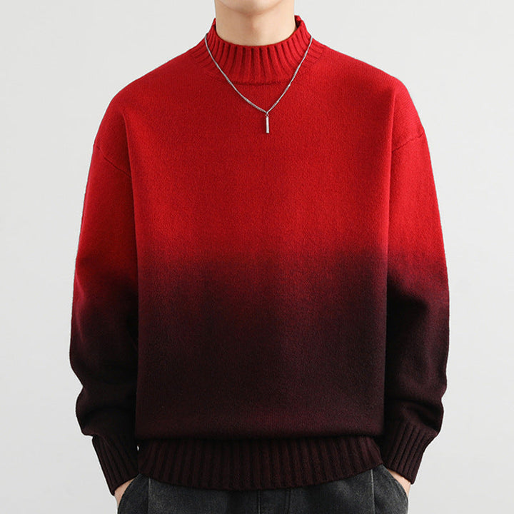 Gefalteter Unisex Strickpullover mit elegantem Farbverlauf. Warme Herbst- & Wintermode, bequemer Rundhals-Pullover.