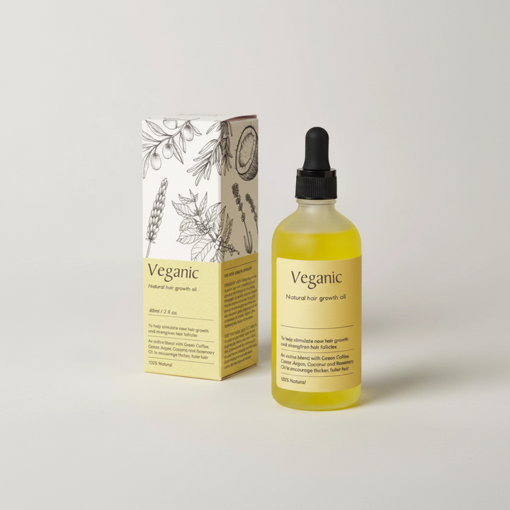 Unisex Haarwachstumsöl & Kopfhautpflege in eleganter Flasche für kräftiges, gesundes Haar und Glanz.