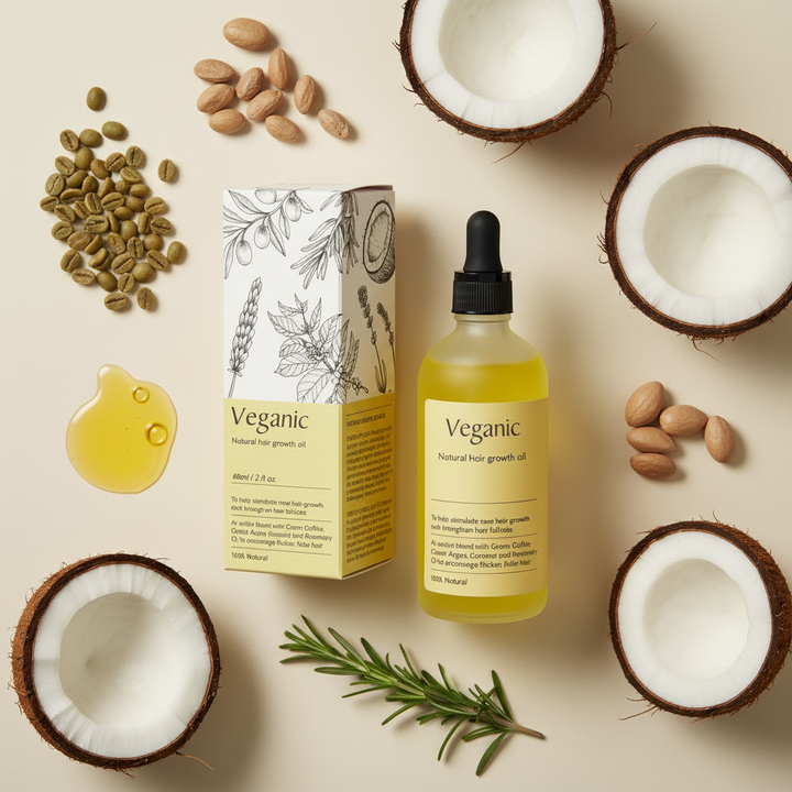 Natürliches, veganes Haarwachstumsöl & Kopfhautpflege für gesundes, kräftiges Haar ohne fettige Rückstände.