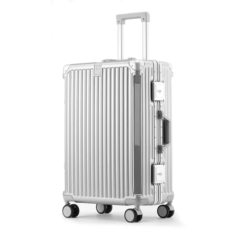 Vielseitiger Reisetrolley mit Aluminiumrahmen, perfekt als Handgepäck oder Aufgabegepäck für Urlaub und Businessreisen.