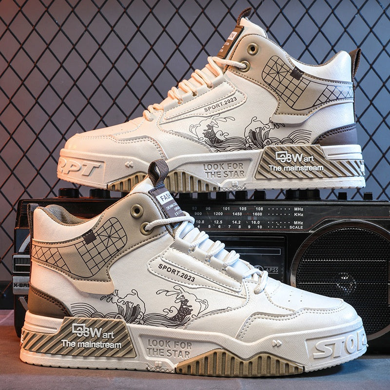 Unisex High-Top Schnürschuh getragen. Ein stabiler und leichter Freizeitschuh, perfekt für Komfort im Alltag.
