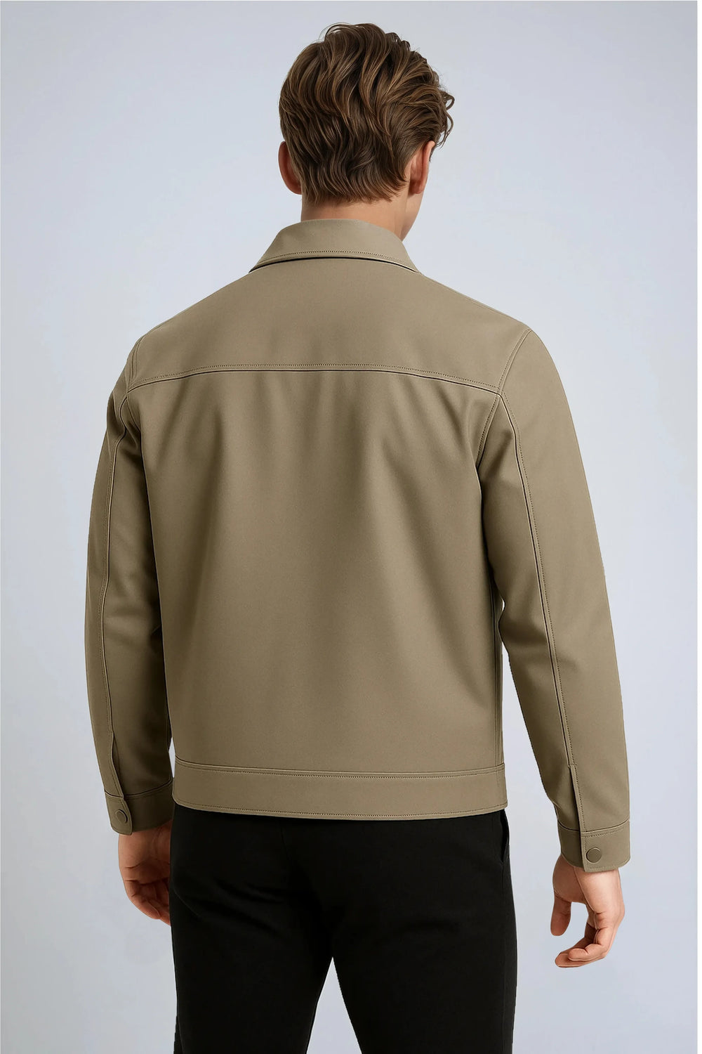 Klassische khakifarbene Unisex Freizeitjacke mit Reißverschluss, perfekt für den stilvollen Alltagslook in jeder Saison.