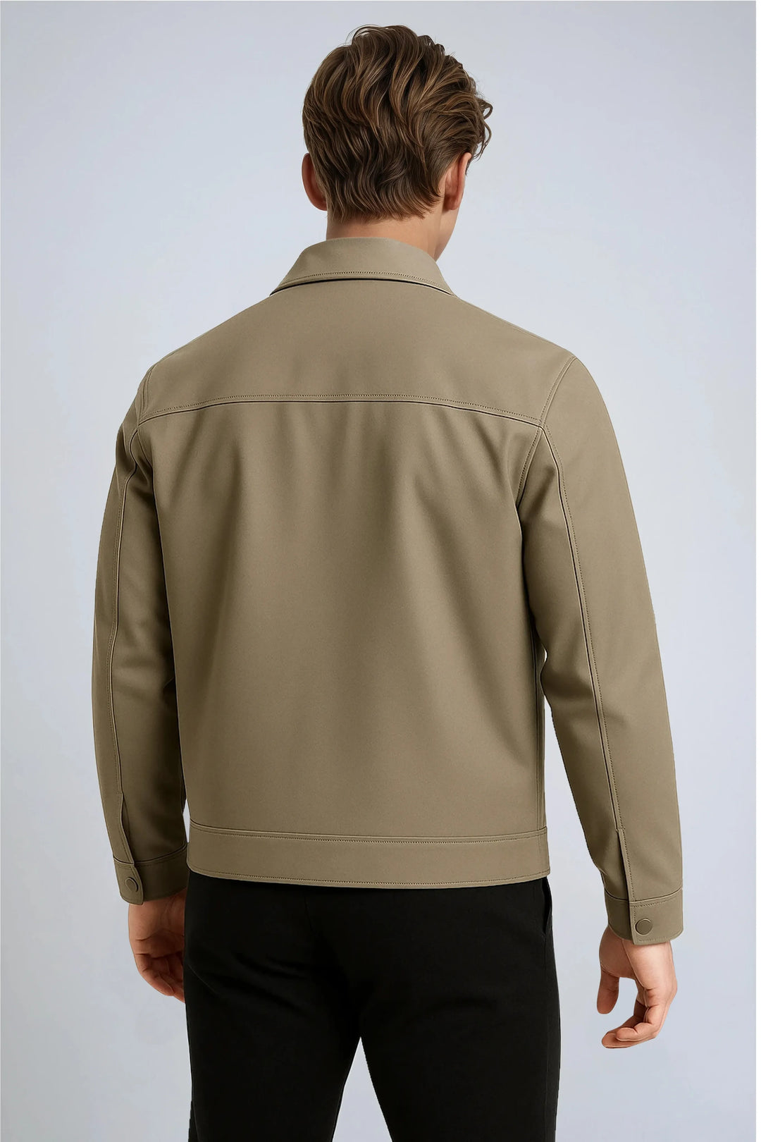 Klassische khakifarbene Unisex Freizeitjacke mit Reißverschluss, perfekt für den stilvollen Alltagslook in jeder Saison.