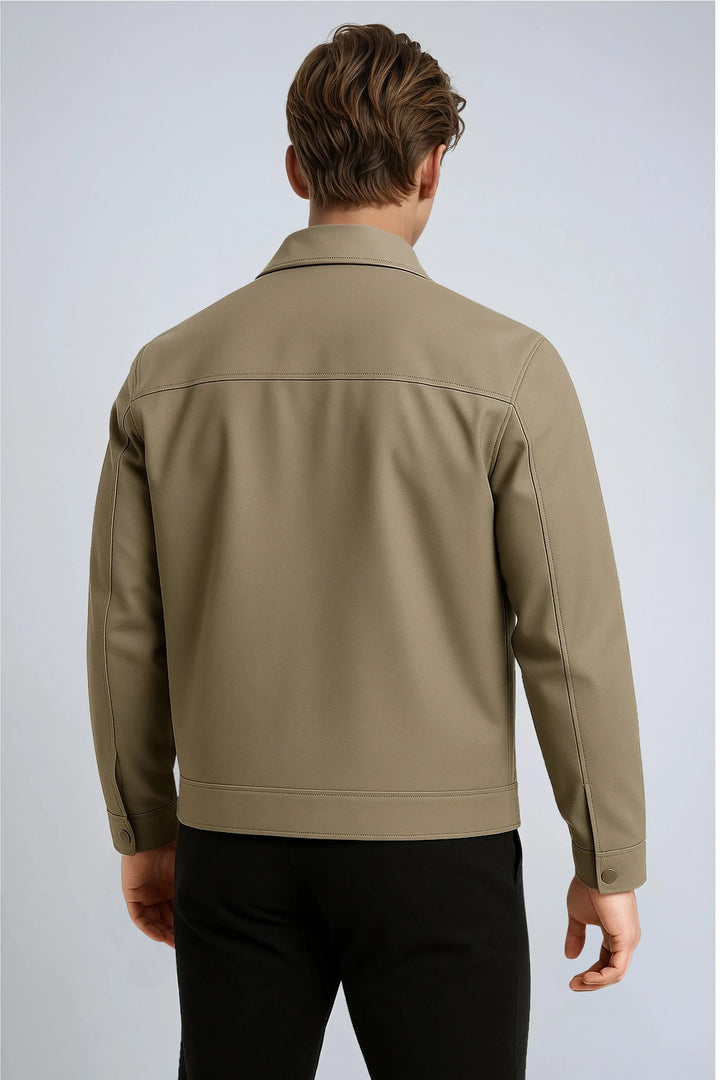 Klassische khakifarbene Unisex Freizeitjacke mit Reißverschluss, perfekt für den stilvollen Alltagslook in jeder Saison.