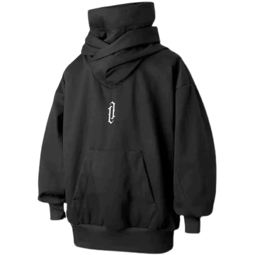 Bequeme Unisex Ninja-Jacke in Schwarz-Grau mit asymmetrischem Schnitt & Doppelkragen für urbanen Herbst-Winter-Stil.