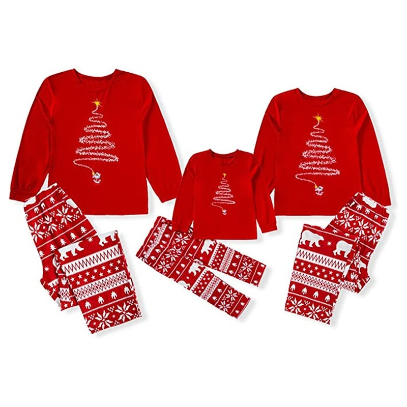 Unisex Partnerlook Pyjama-Set in Rot und Marineblau. Gemütliche Nachtwäsche für Paare und Familien.