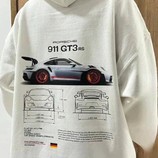 Bequemer Unisex Kapuzenpullover mit auffälligem Rennsport-Grafikdruck für dynamischen Alltags-Komfort.