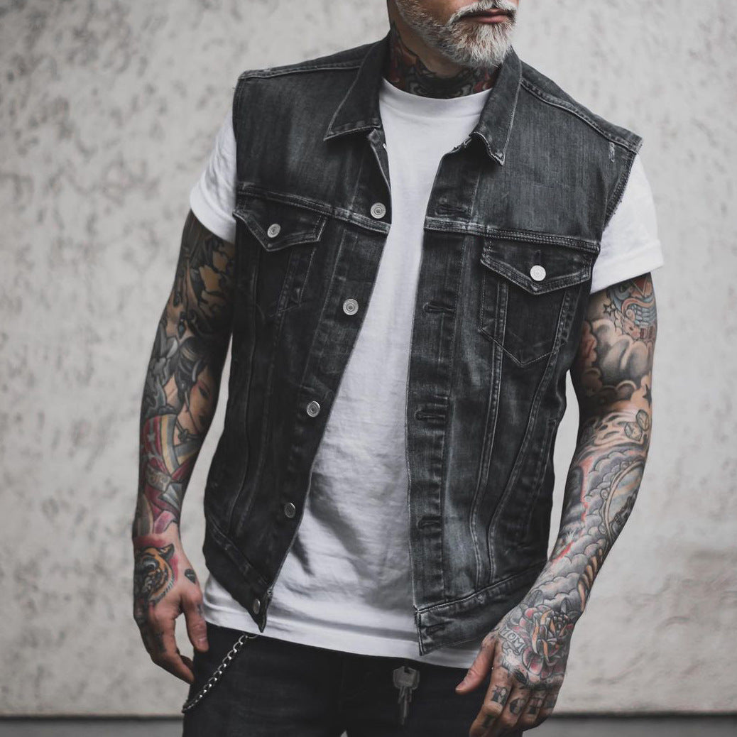 Unisex ärmellose Jeansweste für Herren, lässiger Streetwear-Look, perfekt für Herbst und Lagenlook. Vielseitiges Oberteil.
