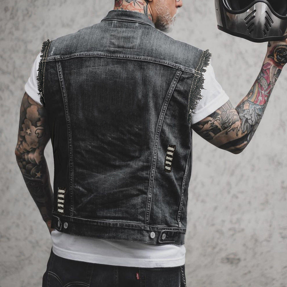 Trendige Unisex Jeansweste für Damen und Herren, ärmellose Freizeitkleidung im urbanen Stil, ideal für Herbst-Outfits.