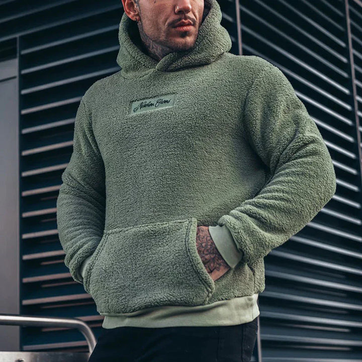 Unisex Sherpa Winter Kapuzenpullover in Grün, kuschelig warm für kalte Tage. Perfekt für Freizeit & Alltag.
