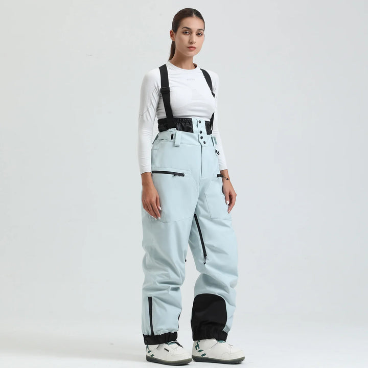 Schwarze unisex Thermohose mit Hosenträgern, wasserdicht & warm, ideal als Kälteschutz beim Skifahren.