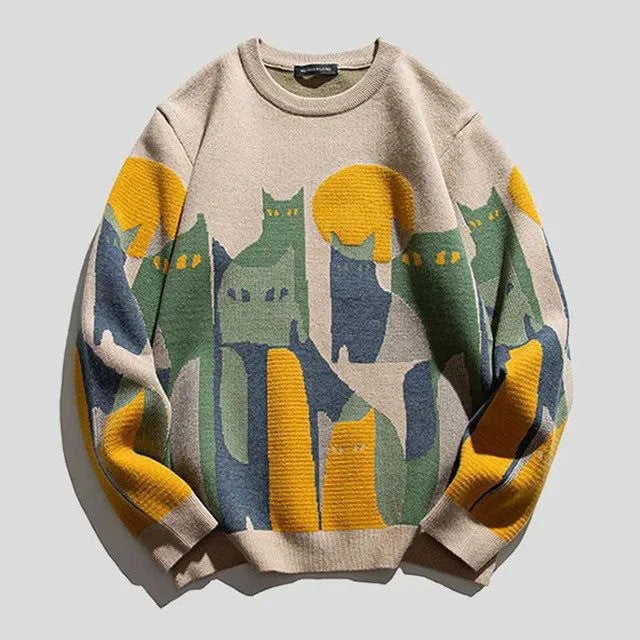 Unisex Strickpullover mit farbenfrohem Mosaikmuster, warm & gemütlich für stilvolle Herbst- und Wintertage.