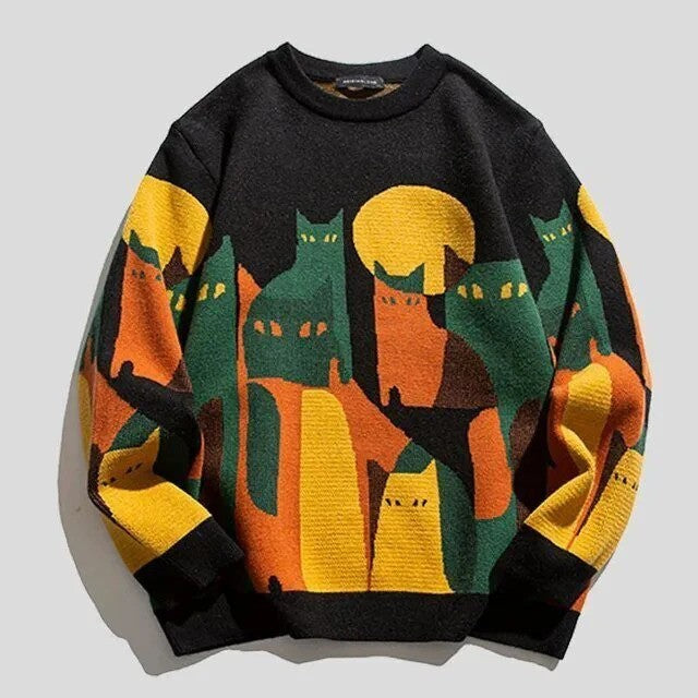 Gemütlicher Unisex Strickpullover mit einzigartigem Mosaikmuster, perfekt für vielseitige Herbst- & Winterlooks.