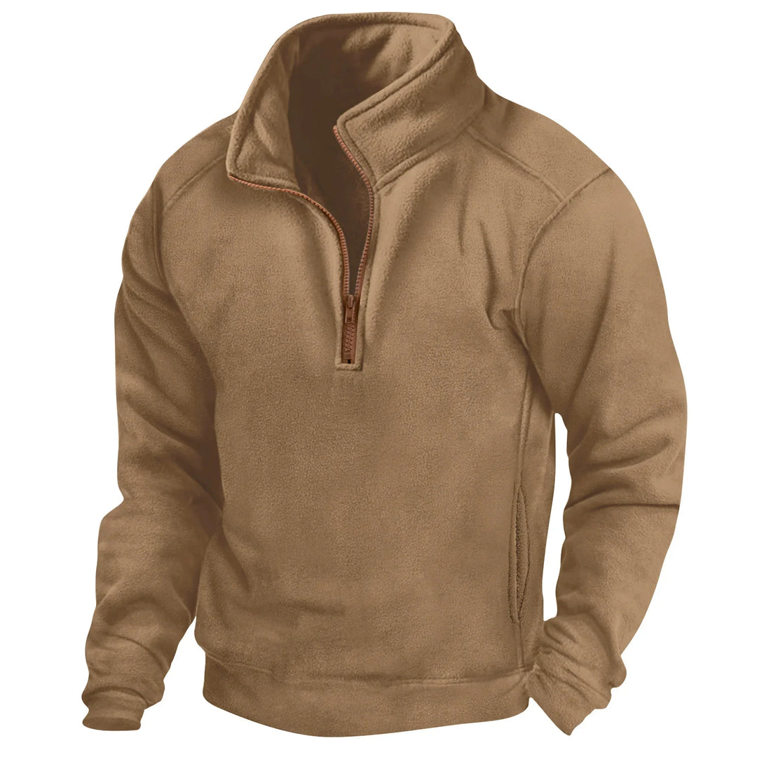Herbstmode: Taktischer Unisex Fleece Pullover mit hohem Stehkragen und praktischem Halb-Reißverschluss.