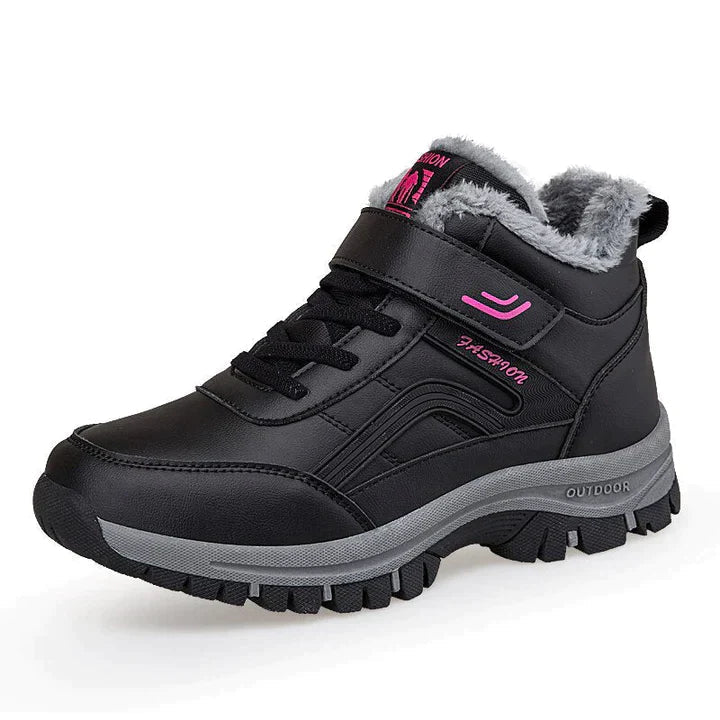 Nahaufnahme Unisex Thermo Winterstiefel: Robustes Obermaterial & warmes Futter für Kälte und Schnee.