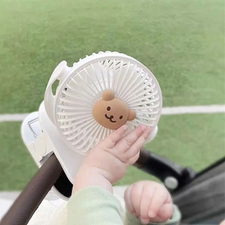 Tragbarer Kinderwagen-Ventilator mit Clip, wiederaufladbar, für angenehme Kühlung für Babys unterwegs.