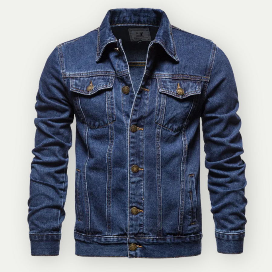Blaue Unisex Trucker Jacke aus Denim. Perfekte Freizeitjacke für Frühling & Herbst. Vielseitig kombinierbar.