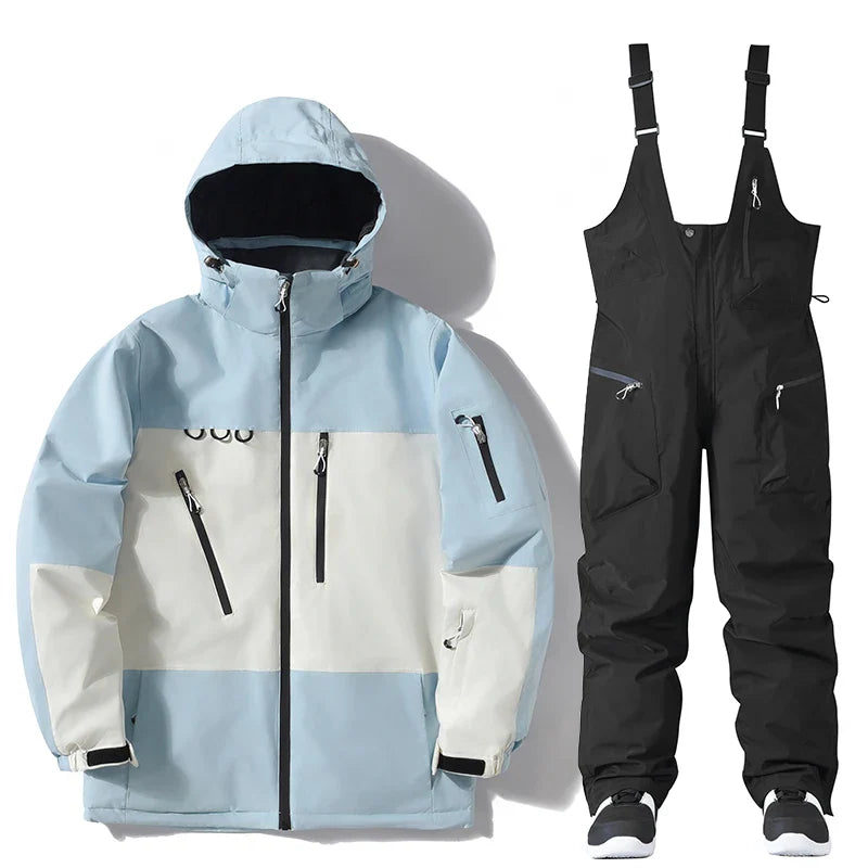Skianzug Set in modernem Design, Winterkleidung für Aktive im Schnee.