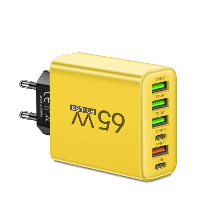 Vielseitiges 6-in-1 USB-C Ladegerät und 65W Schnellladegerät als Universal-Ladestation für bis zu 6 Geräte.