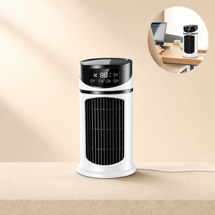 Tragbarer USB Mini-Luftkühler für den Schreibtisch. Sorgt für angenehme Kühlung und frische Luft, einfach via USB.