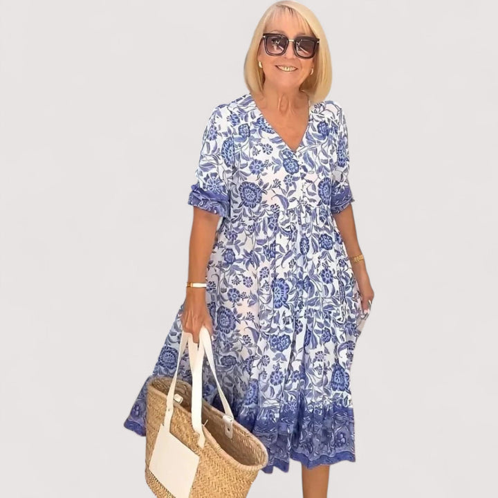 Damen Sommerkleid mit V-Ausschnitt und lockerer Passform